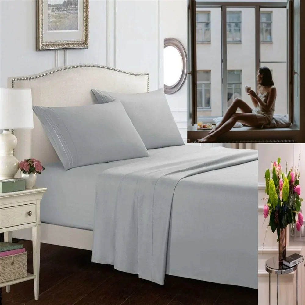 4 Piece Bed Sheets Set Deep Pocket Soft Microfiber Sheets Full Queen King Size